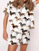 Dapple Dachshund Silk Satin Pajama Set For Women