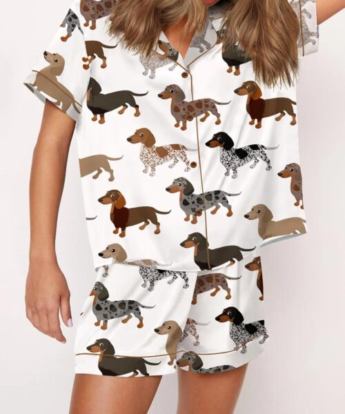 Dapple Dachshund Silk Satin Pajama Set For Women