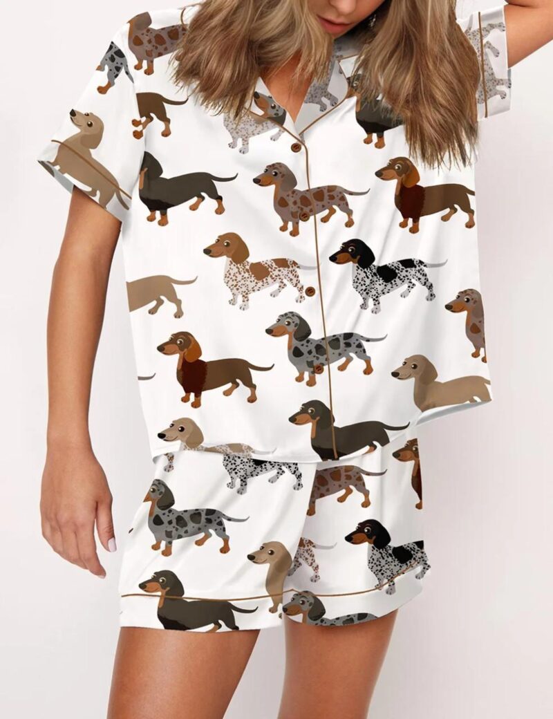 Dapple Dachshund Silk Satin Pajama Set For Women