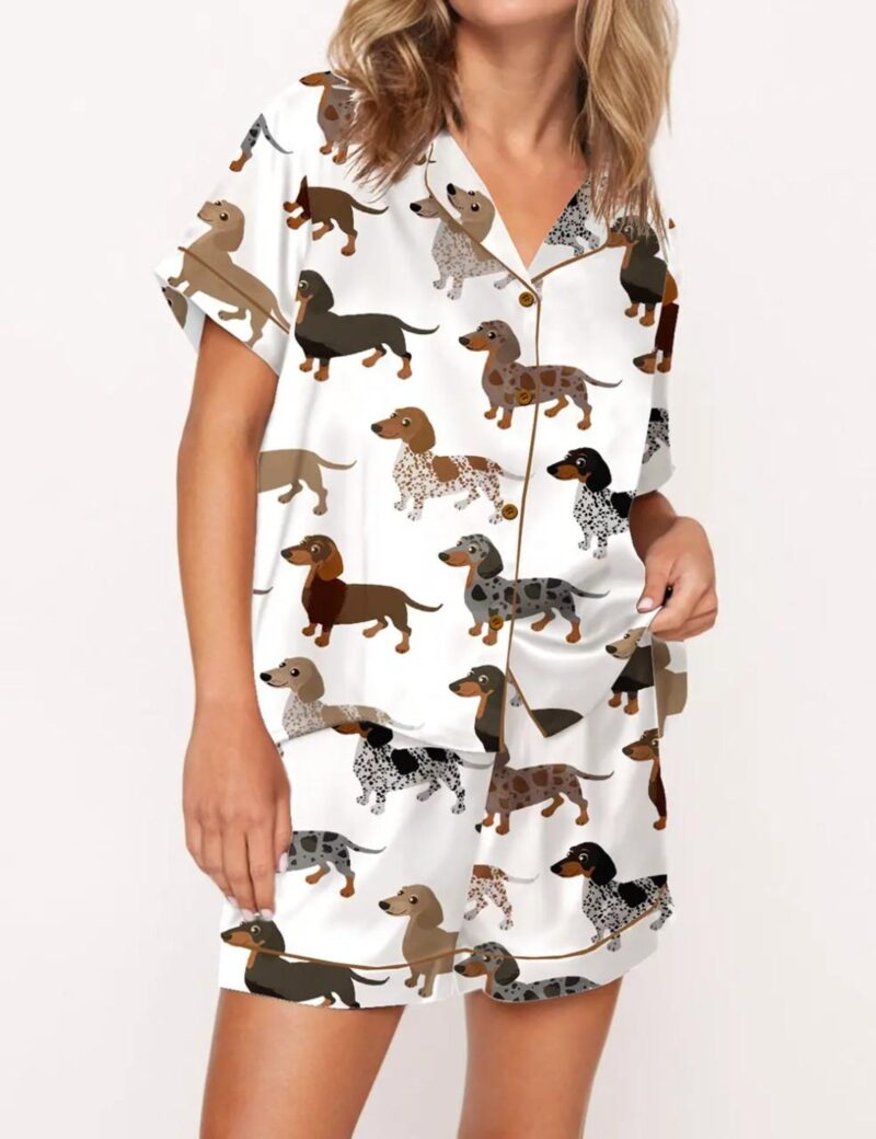 Dapple Dachshund Silk Satin Pajama Set For Women