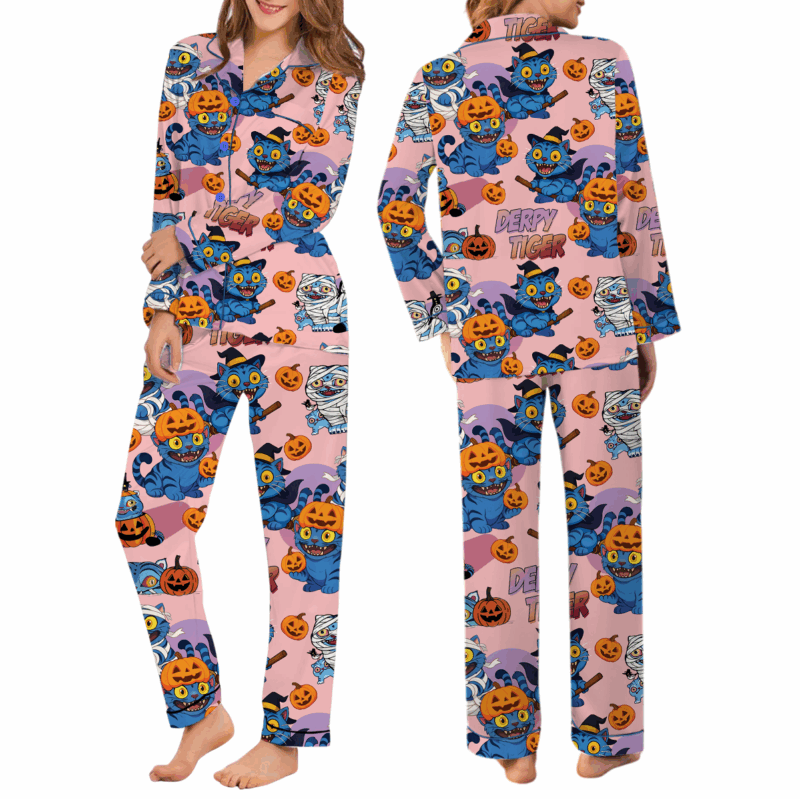Kpop Pumpkin Halloween Satin Pajamas Set