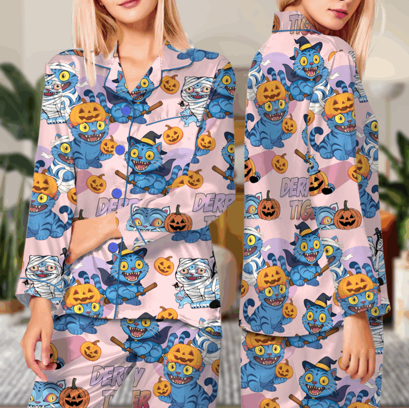 Kpop Pumpkin Halloween Satin Pajamas Set