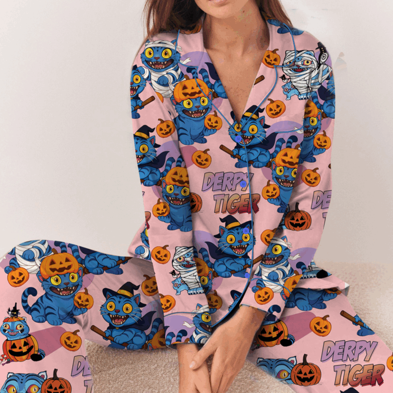 Kpop Pumpkin Halloween Satin Pajamas Set