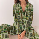 Dill Pickle Collage Satin Pajama Set For Women