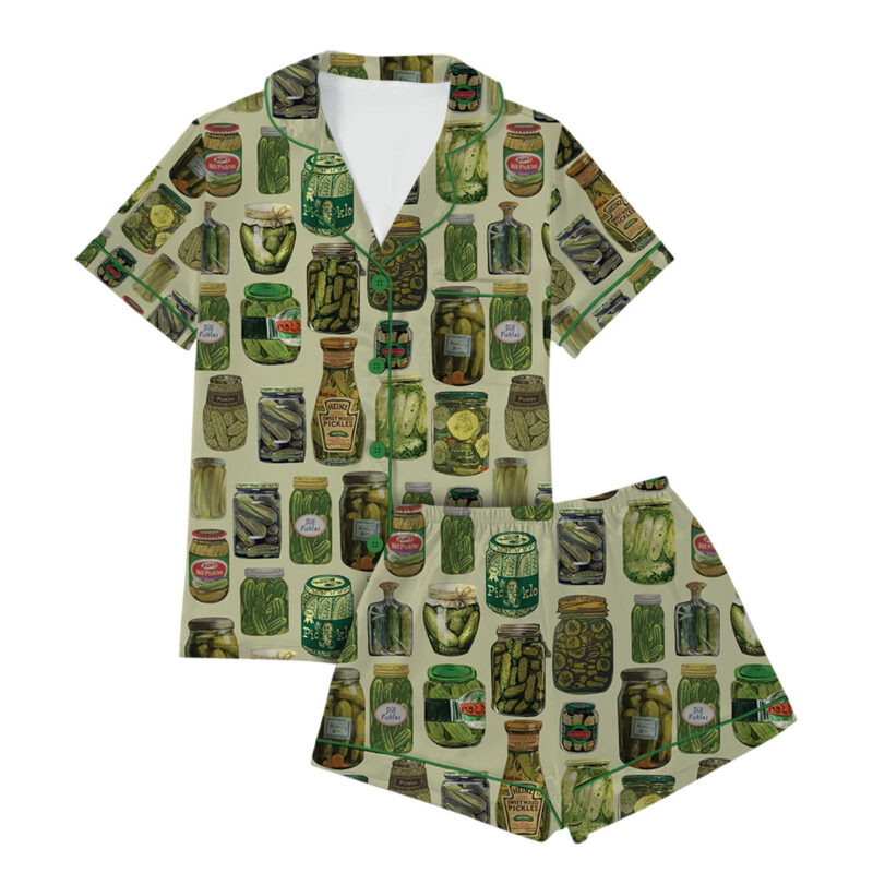Dill Pickle Collage Satin Pajama Set For Women