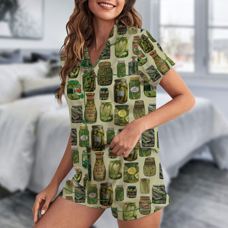 Dill Pickle Collage Satin Pajama Set For Women