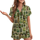 Dill Pickle Collage Satin Pajama Set For Women