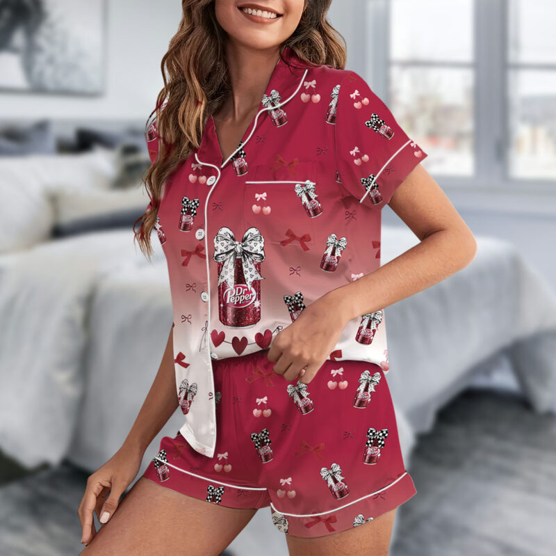 Dr Pepper And Cherry Satin Pajamas Set For Women