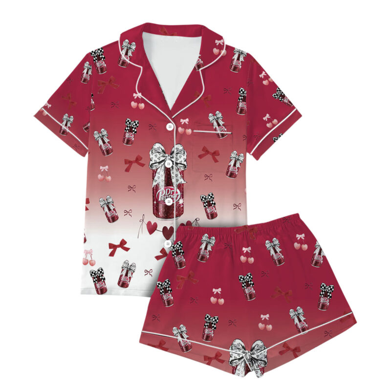 Dr Pepper And Cherry Satin Pajamas Set For Women