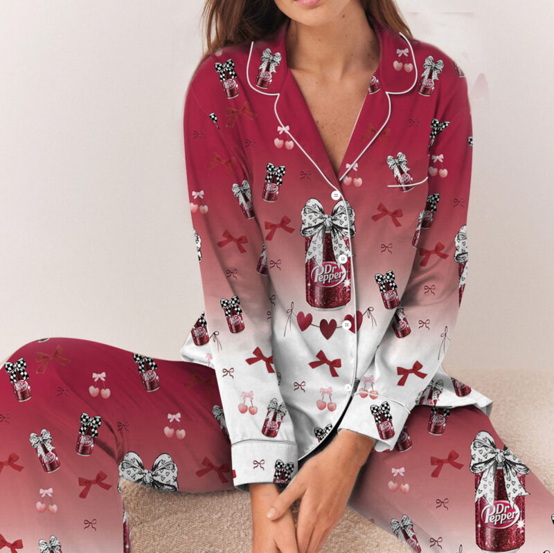Dr Pepper And Cherry Satin Pajamas Set For Women