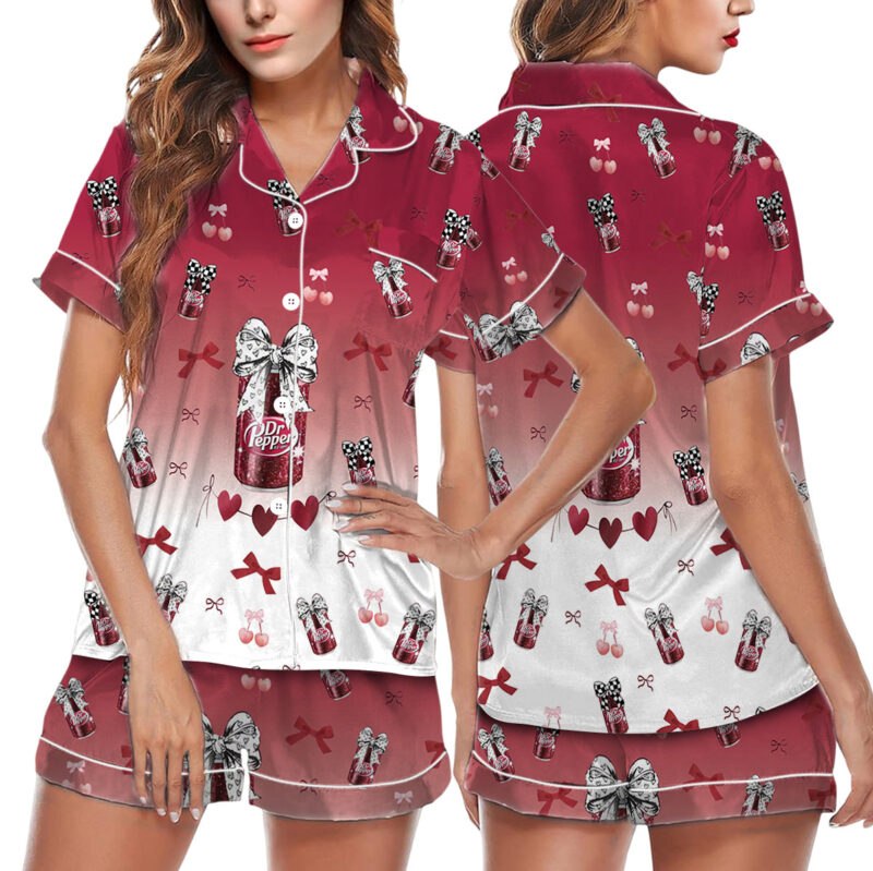 Dr Pepper And Cherry Satin Pajamas Set For Women