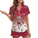 Dr Pepper And Cherry Satin Pajamas Set For Women