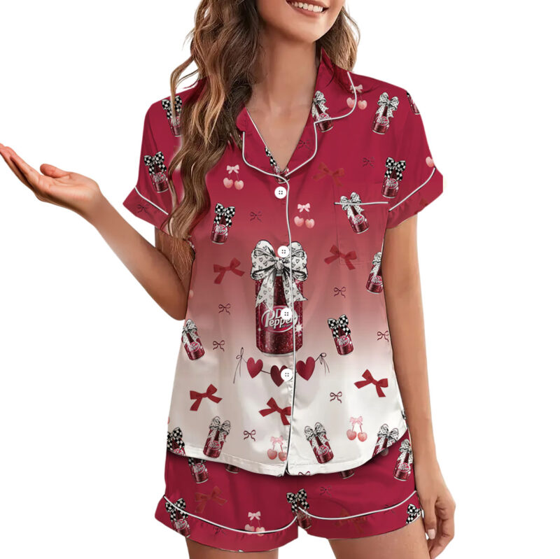 Dr Pepper And Cherry Satin Pajamas Set For Women