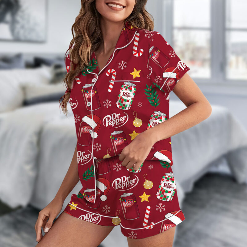 Dr Pepper Christmas Satin Pajamas Set For Women