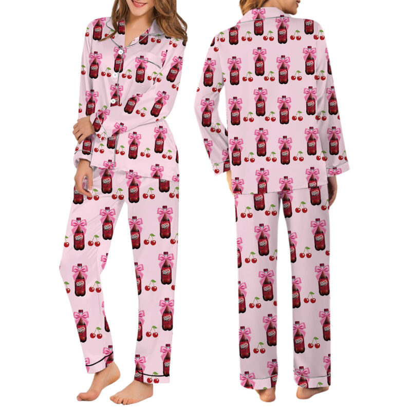 Dr Pepper Coquette With Cherries Satin Pajamas Set