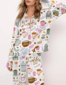 Drink Coffee Silky Satin Pajama Set For Women