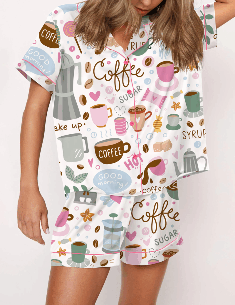 Drink Coffee Silky Satin Pajama Set For Women
