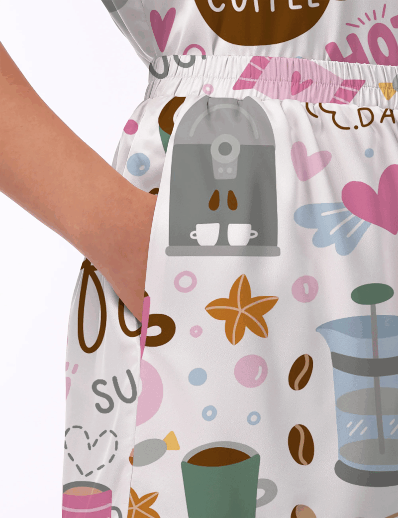 Drink Coffee Silky Satin Pajama Set For Women
