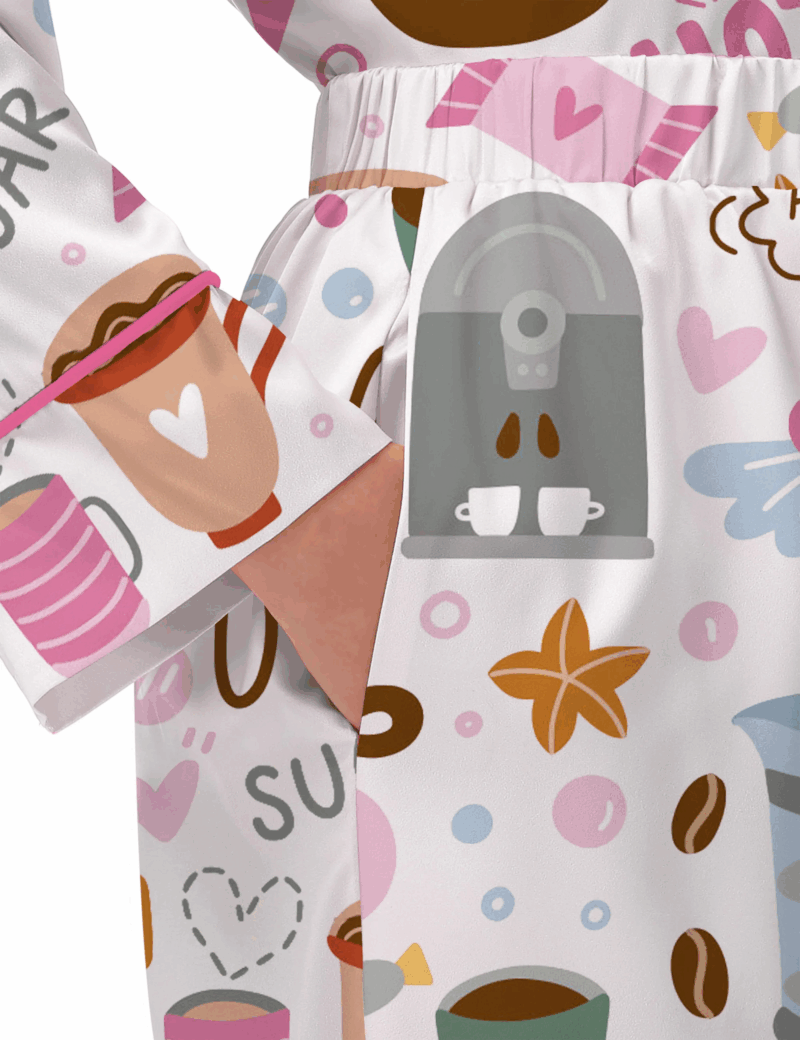 Drink Coffee Silky Satin Pajama Set For Women