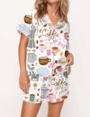Drink Coffee Silky Satin Pajama Set For Women