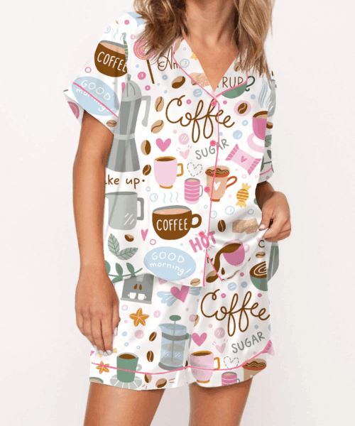 Drink Coffee Silky Satin Pajama Set For Women