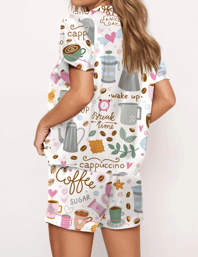 Drink Coffee Silky Satin Pajama Set For Women
