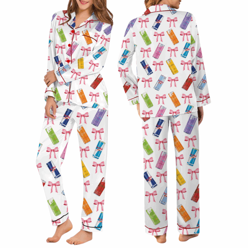 Energy Drink Coquette Bow Satin Pajama Set