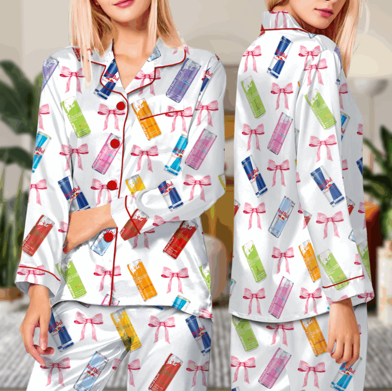 Energy Drink Coquette Bow Satin Pajama Set