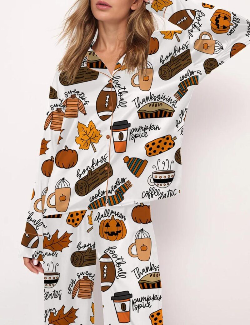 Fall Things Silk Satin Pajama Set For Women