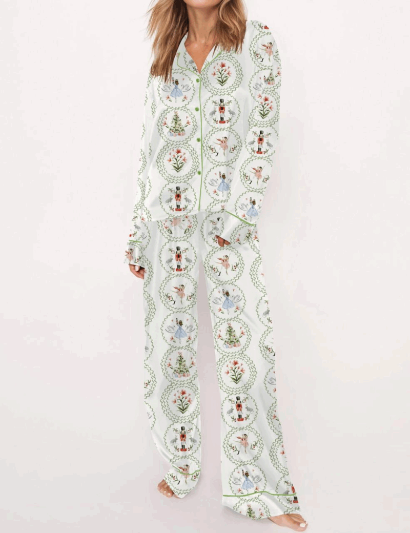Fancy Nutcracker Silk Satin Pajama Set For Women