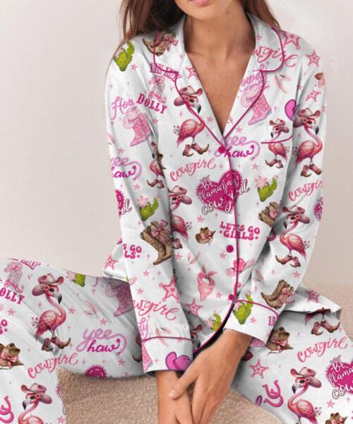 Flamingo Cowgirl Satin Pajama Set For Women