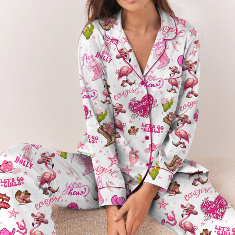 Flamingo Cowgirl Satin Pajama Set For Women