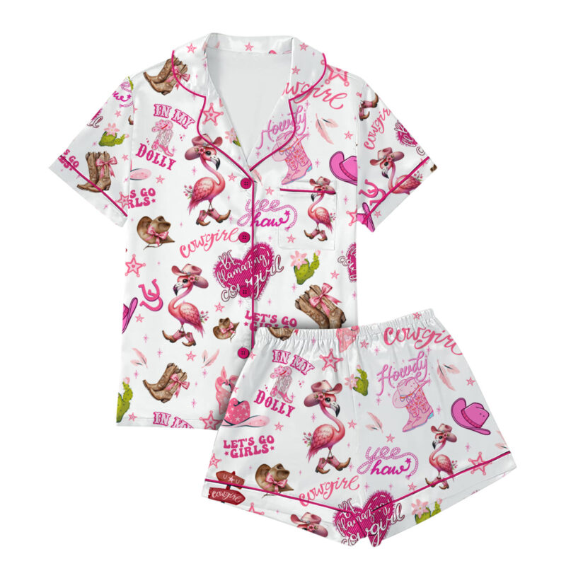 Flamingo Cowgirl Satin Pajama Set For Women