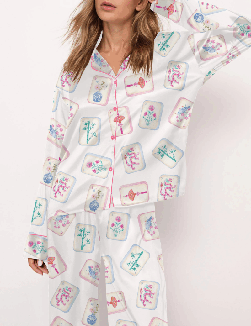 Florida Palm Beach Silk Satin Pajama Set For Women