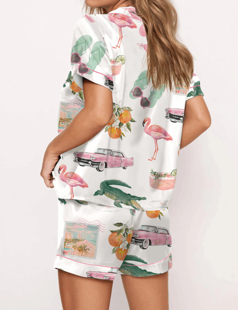 Florida Palm Beach Silk Satin Pajama Set For Women