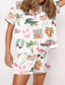 Florida Palm Beach Silk Satin Pajama Set For Women