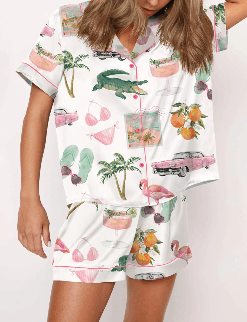Florida Palm Beach Silk Satin Pajama Set For Women