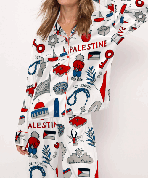 Free Palestine Silk Satin Pajama Set For Women