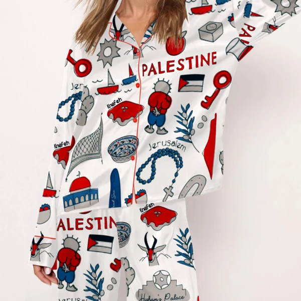 Free Palestine Silk Satin Pajama Set For Women