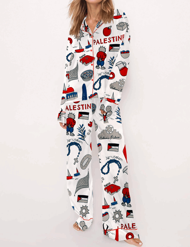 Free Palestine Silk Satin Pajama Set For Women