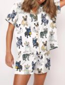 French Bulldog Silk Pajama Set For Women