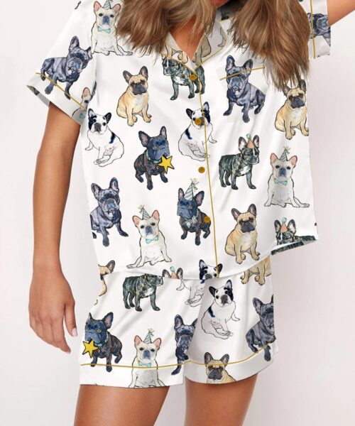 French Bulldog Silk Pajama Set For Women