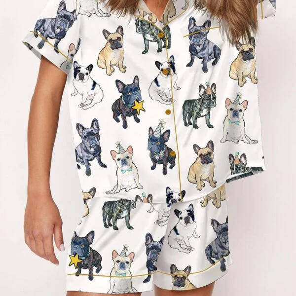French Bulldog Silk Pajama Set For Women