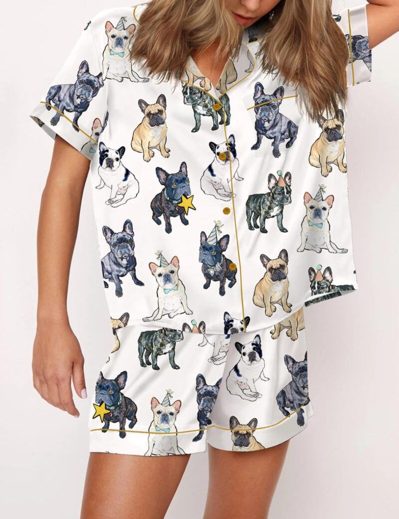 French Bulldog Silk Pajama Set For Women