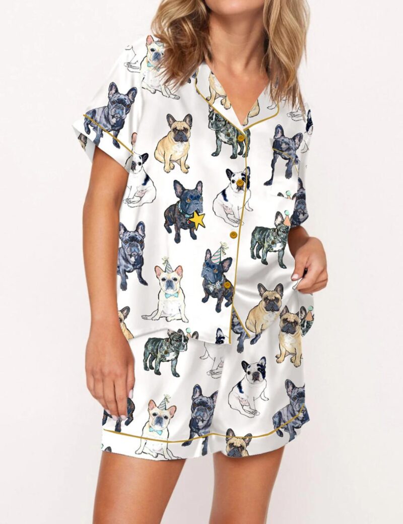 French Bulldog Silk Pajama Set For Women