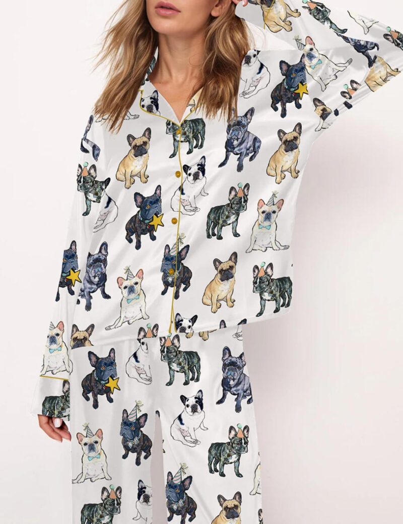 French Bulldog Silk Pajama Set For Women