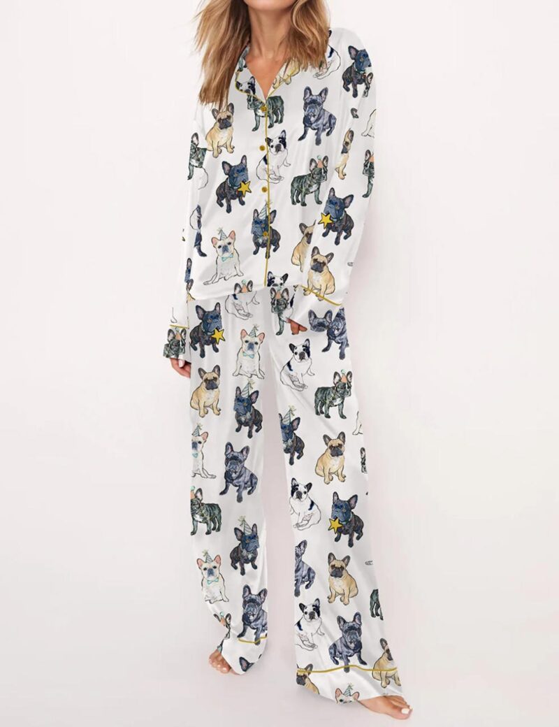 French Bulldog Silk Pajama Set For Women