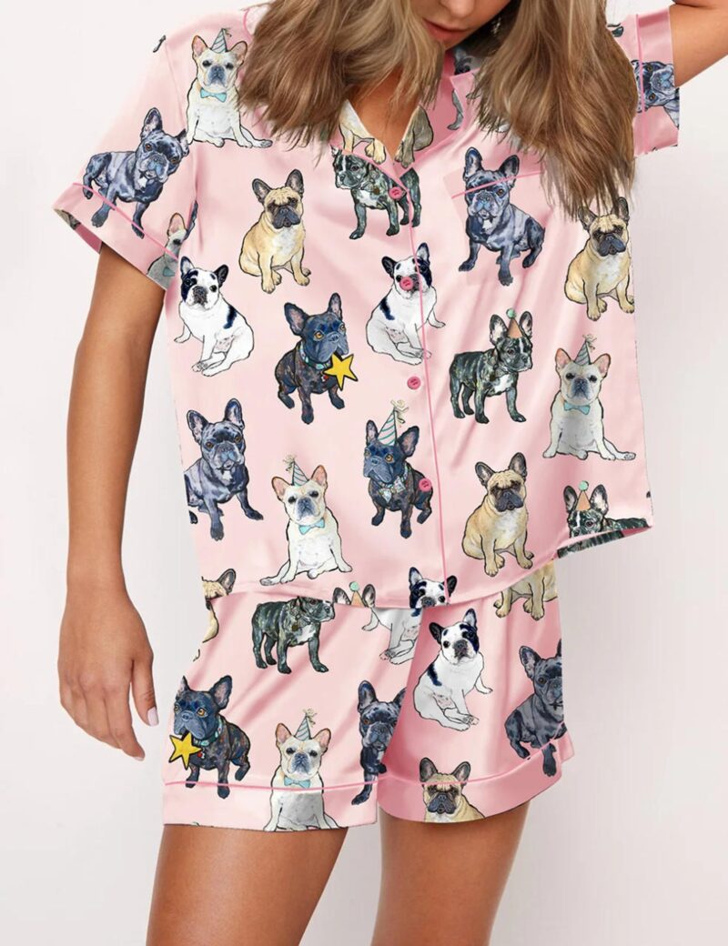 French Bulldog Silk Pajama Set For Women