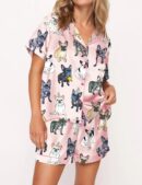 French Bulldog Silk Pajama Set For Women