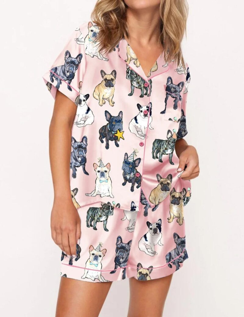 French Bulldog Silk Pajama Set For Women